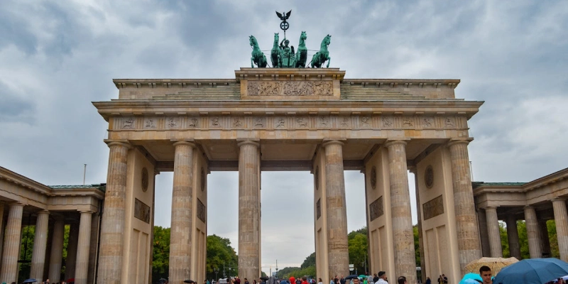 Close-up view of the Quadriga sculpture on Brandenburg Gate