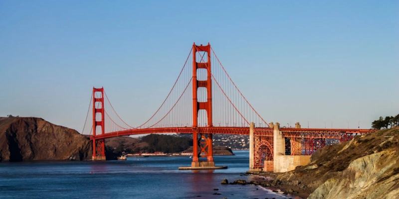 Golden Gate Bridge view from Marin Headlands with ocean and skyline backdrop